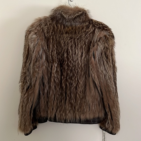 Furvien Paris Vintage Authentic Racoon Fur Brown Short w/Leather Trim Size L - Picture 7 of 16